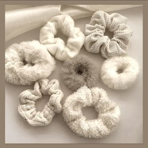 7 Fluffy Scrunchies White / Cream NWOT